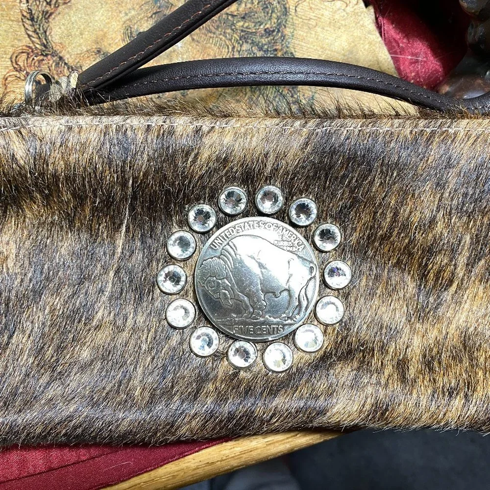 New~.Brown Brindle Cowhide Clutch Purse & Card Holder - Picture 6 of 13